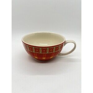 2005 Harry and David Tea Cup Red Plaid Medford Oregon Poinsettia Christmas Mug